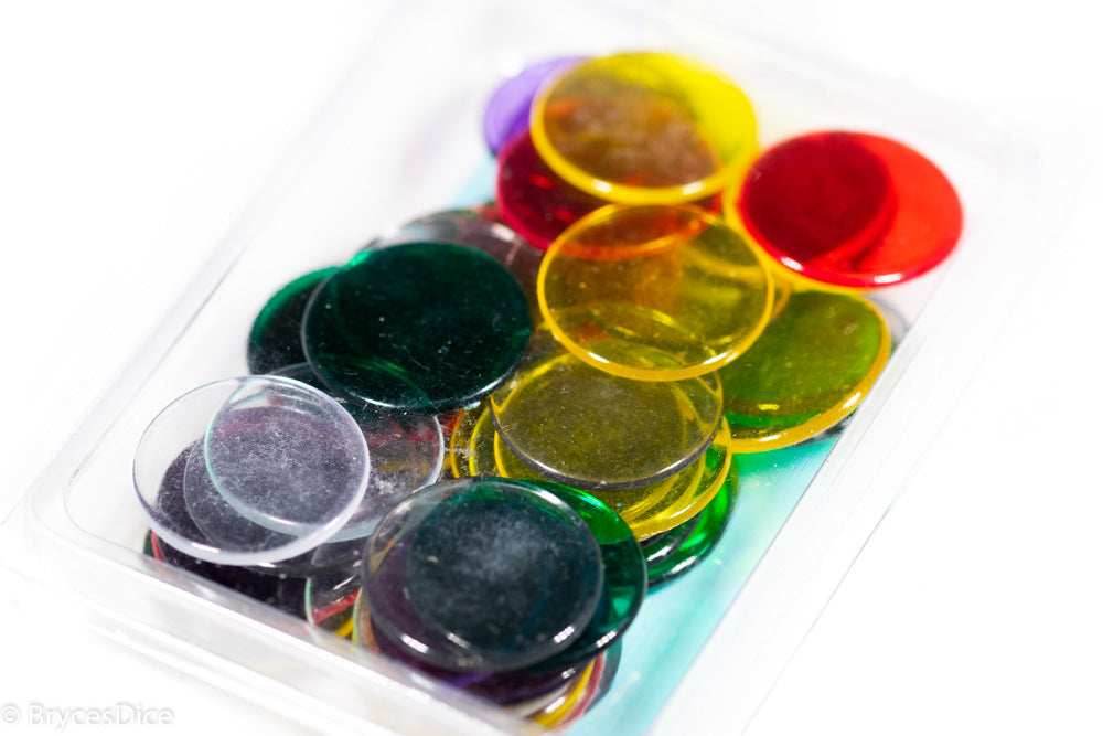 Pack of 50 Assorted 22mm Translucent Bingo Chips by Chessex -