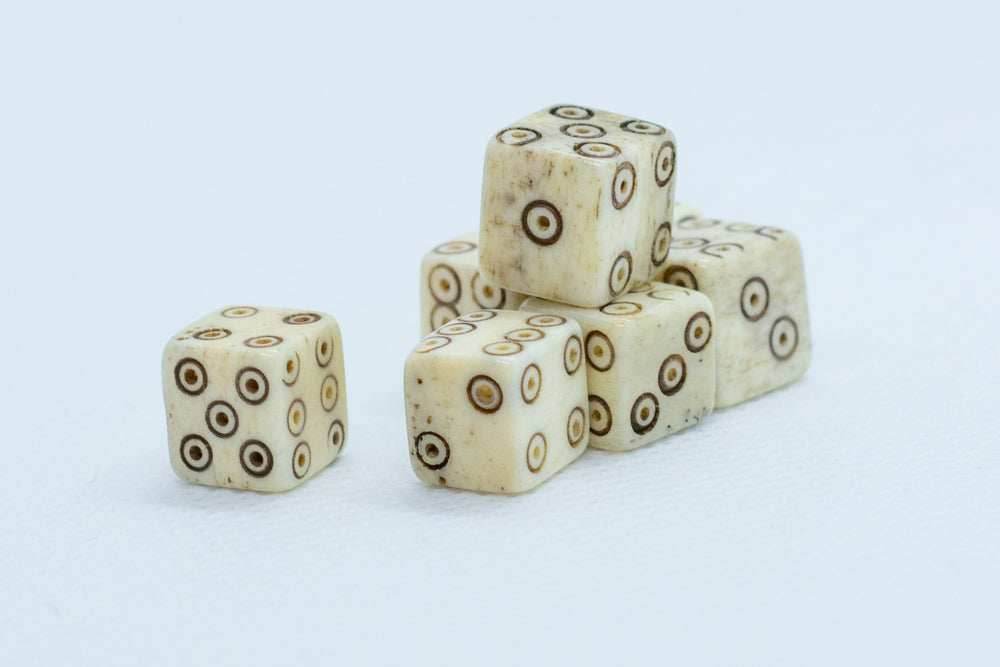 Camel Bone Dice 10mm (Deep Eye & Ring) Off-White Brown d6 (sold by the piece) -