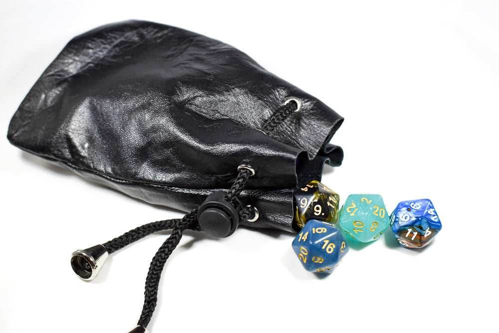 Handmade Leather Dice Bag (Black) -