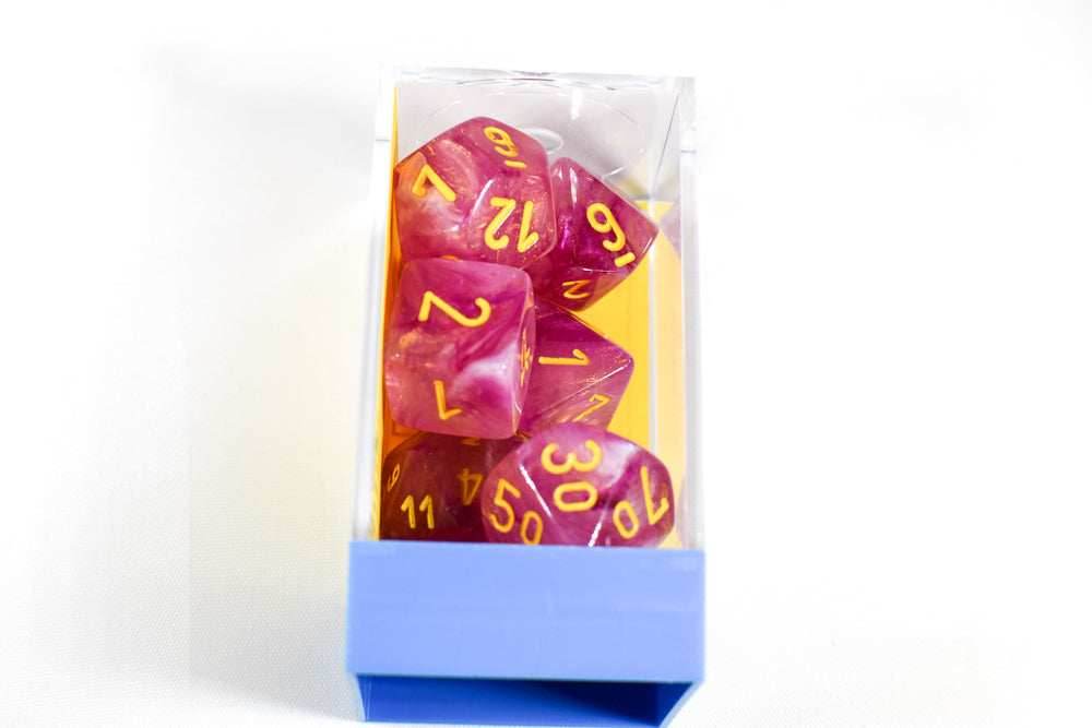 Leaf Fuschia/Yellow Luminary 7-Die Set Lab Dice | Out of Print OOP -