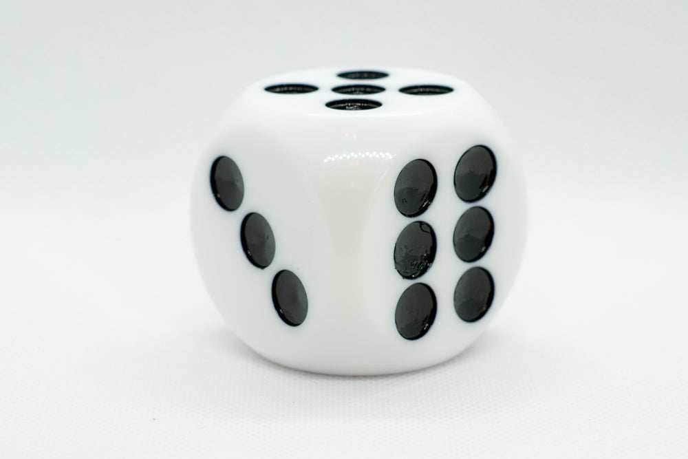 Opaque White 50mm d6 with Black Pips Jumbo Pipped Dice -