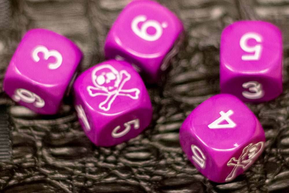 Purple Pirate D6 Dice Numbered with Skull and Cross Bones (sold per die) -