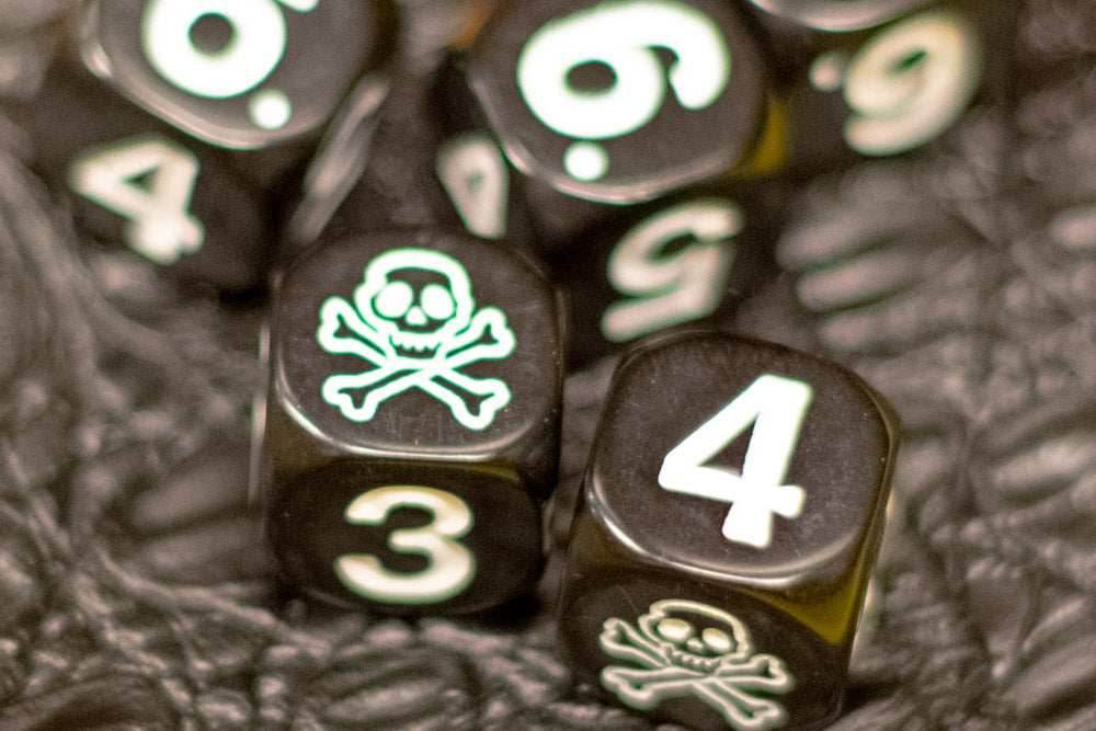 Black Pirate D6 Dice Numbered with Skull and Cross Bones (sold per die) -