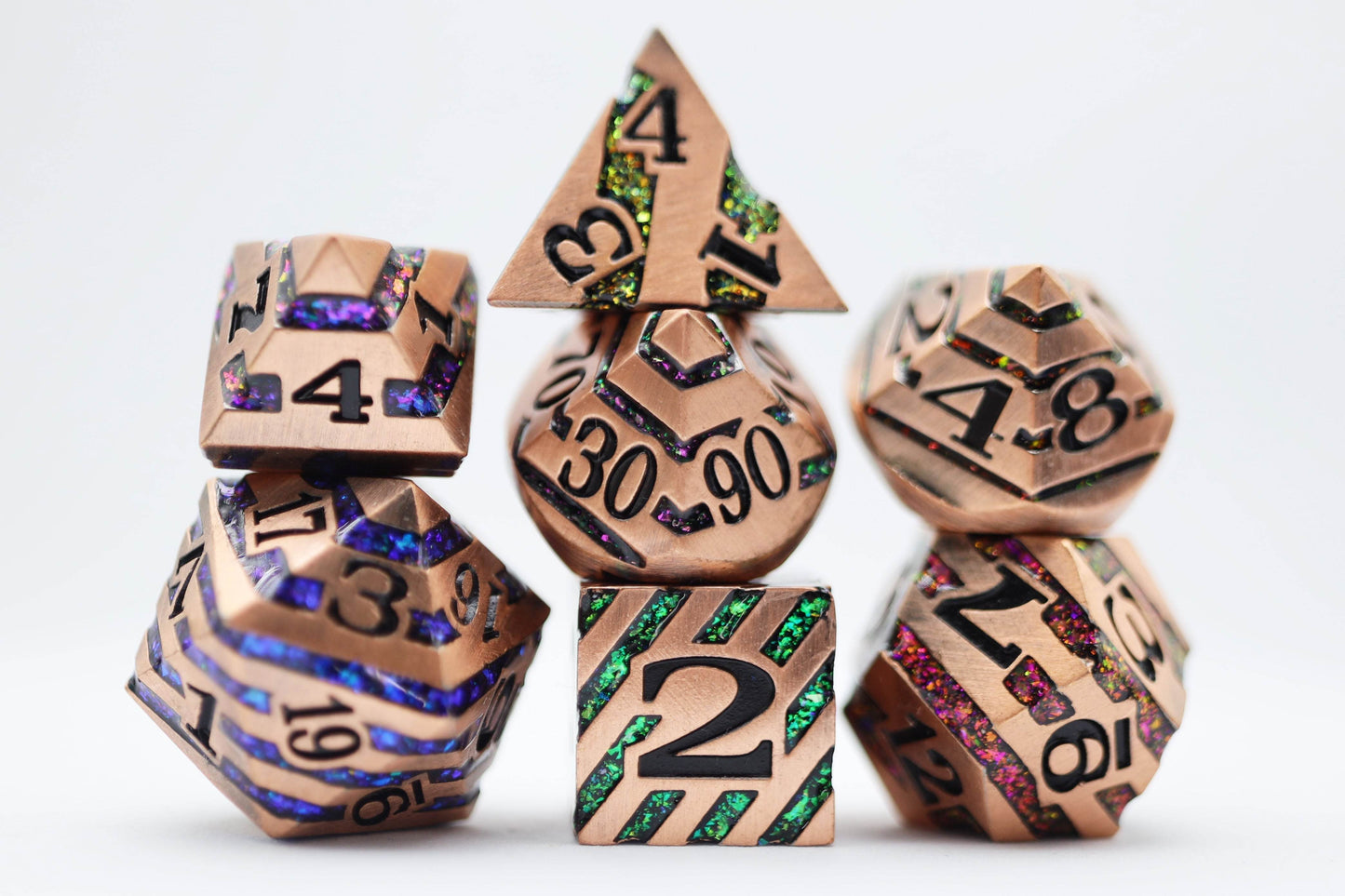 Into the Mines: Copper with Rainbow Mica - Metal RPG Dice Set -