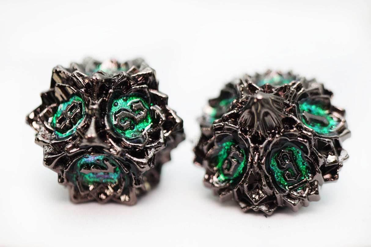 Floral Starburst: Midnight Forest - Metal RPG Dice Set -