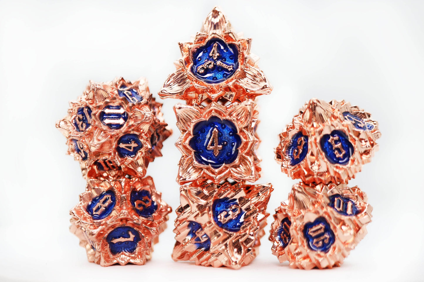 Floral Starburst: Copper Cornflower - Metal RPG Dice Set -