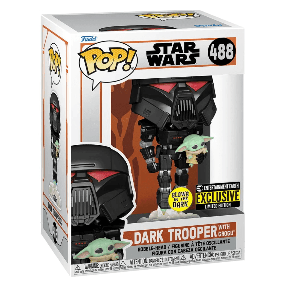 Funko POP! The Mandalorian - Dark Trooper with Grogu (Glow in the Dark) Vinyl Figure Entertainment Earth Exclusive -