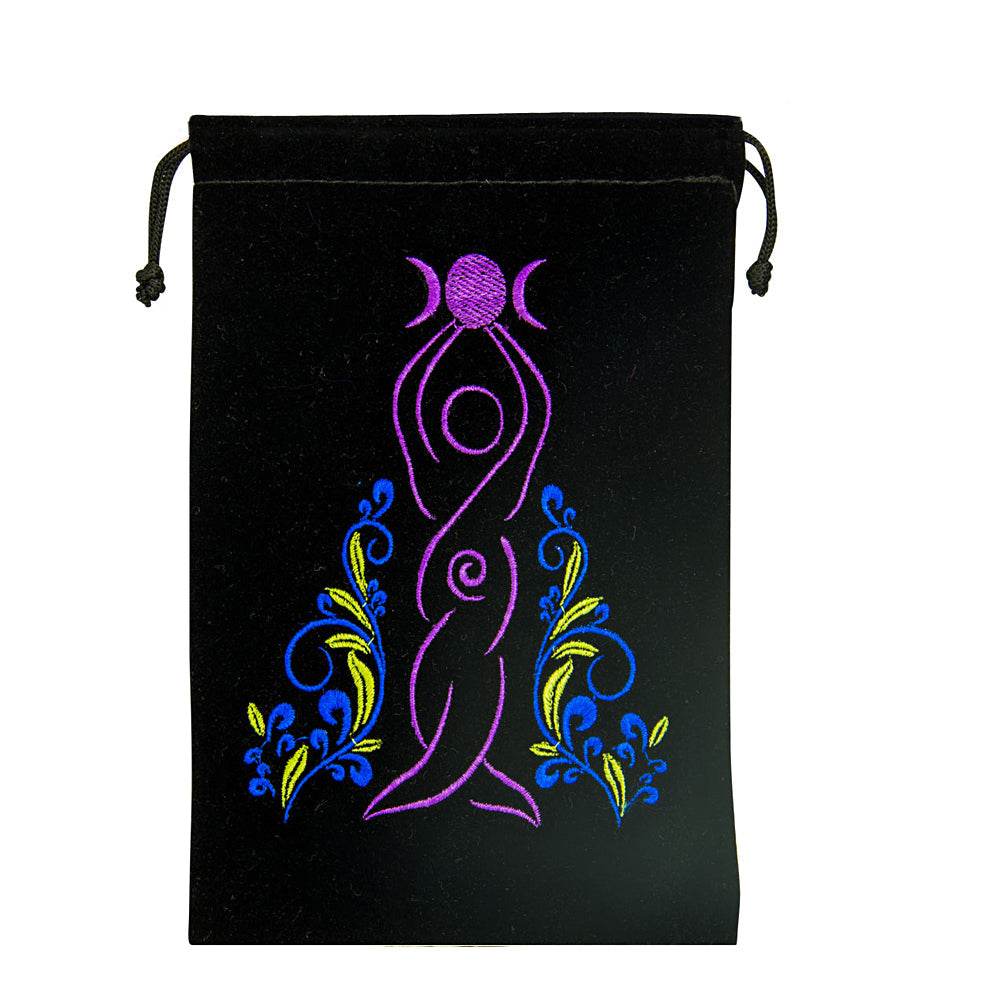 Goddess Black Velvet Embroidered Bag -