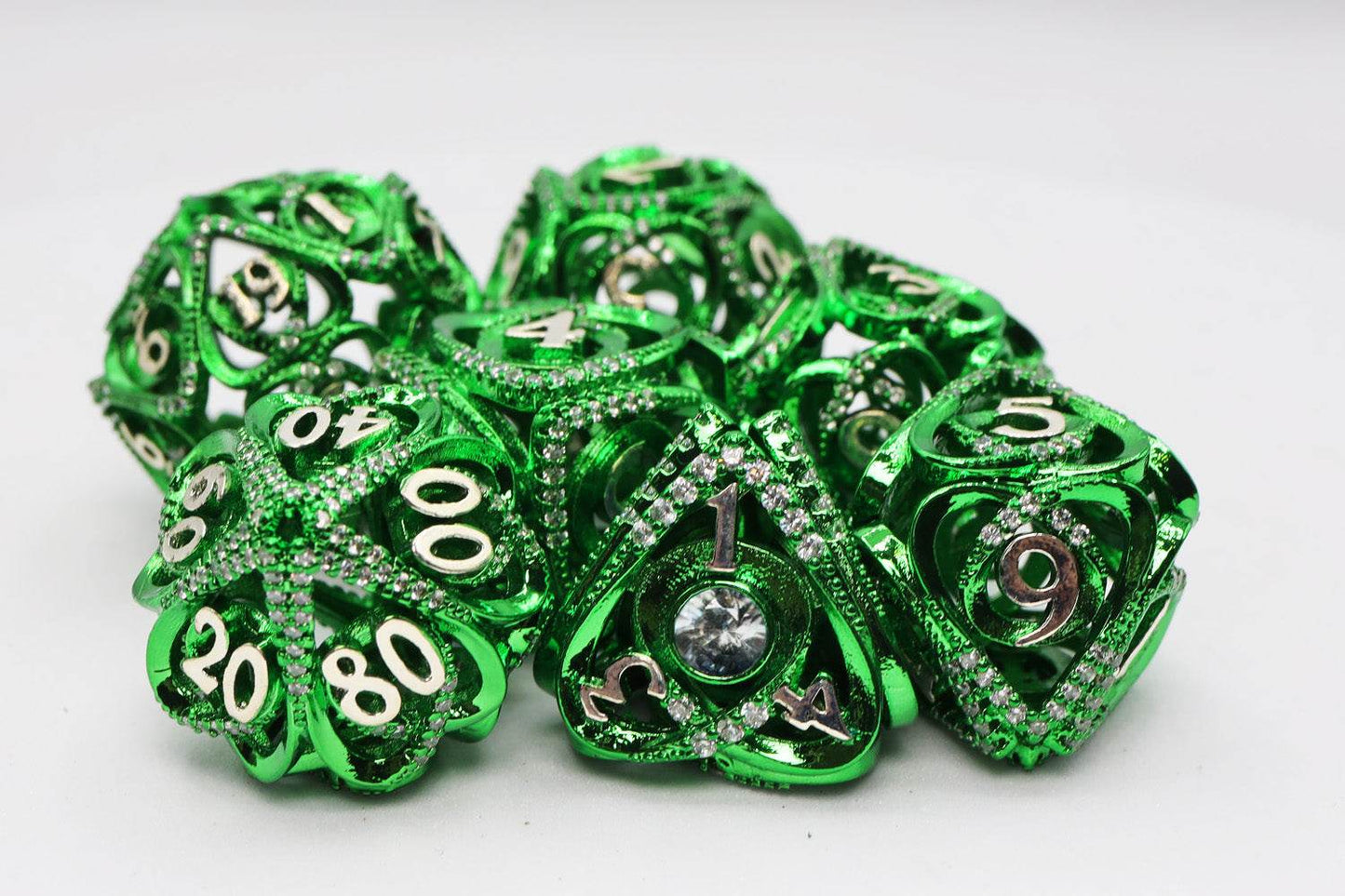 Hollow Hearts: Jeweled Green - Metal RPG Dice Set -