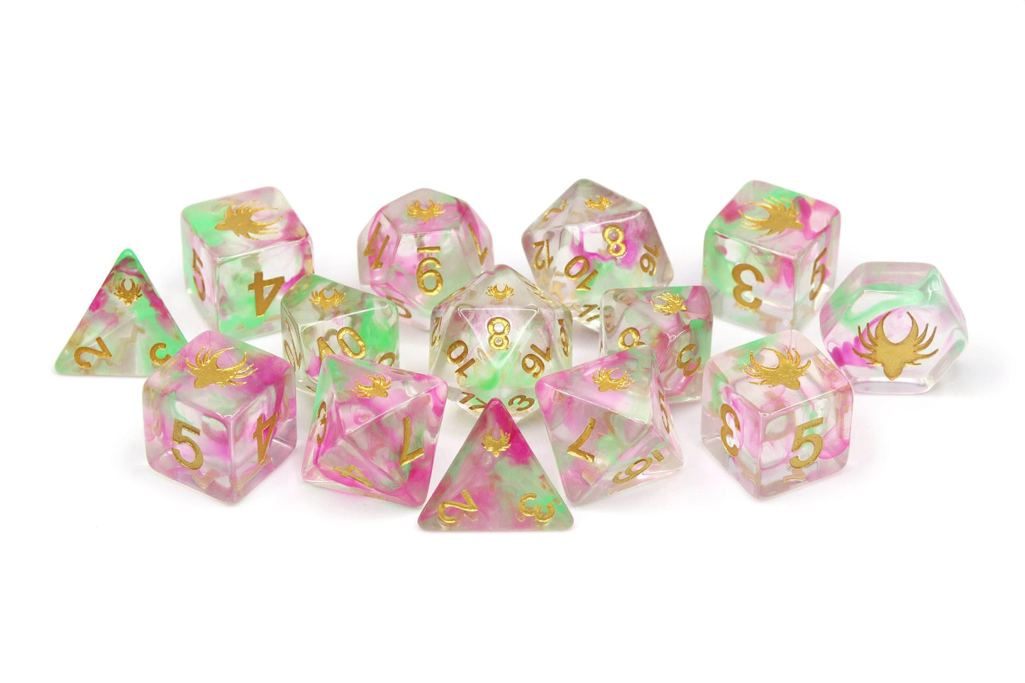Hedronic Serenity - 14 Piece DnD Dice Set | Acrylic RPG Gaming Dice -