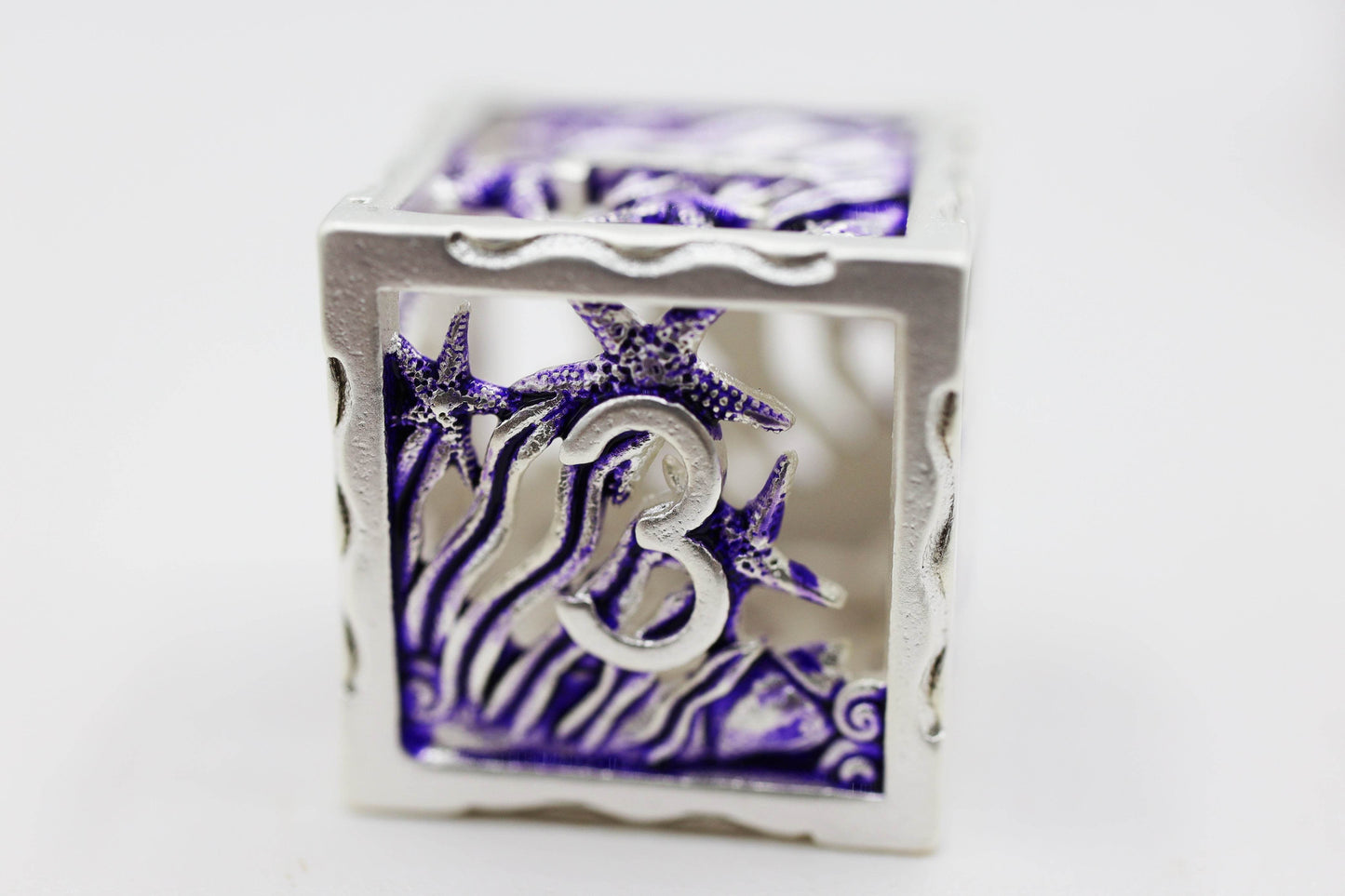 Seascape: Silver & Purple - Hollow Metal RPG Dice Set -