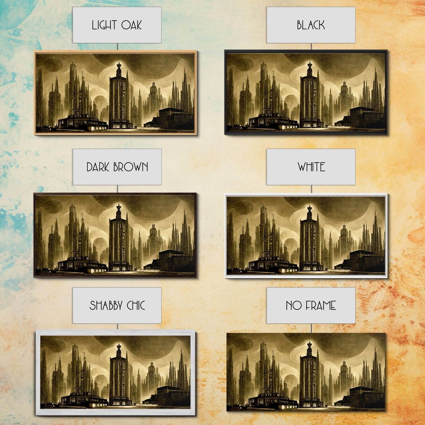 Dystopian Metropolis Art Deco Canvas Print, City Skyline, Fantasy Art, Art Deco Living Room Art, ready to hang wall art - 10x20 Inches / Gallery Wrap Canvas - Ready To Hang