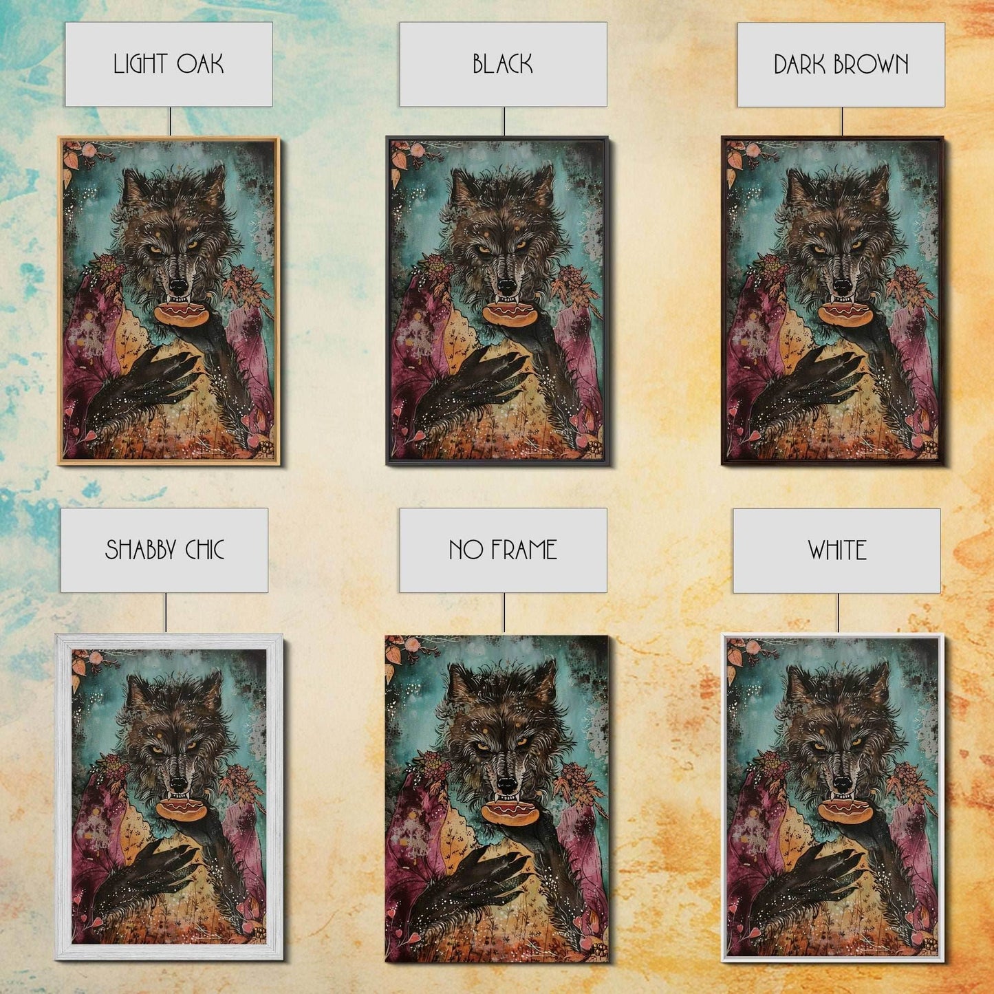 Halloween Werewolf Holding Hotdog, Framed Canvas Print, Wall Art, Home Decor, Spooky Artwork, Fantasy Decor, Halloween Decor - 8x12 Inches / Gallery Wrap Canvas - Ready To Hang