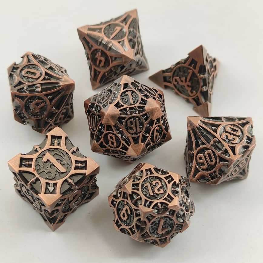 Copper Barbed Strengthened Metal 7-Dice Set | Solid Metal DND Dice -