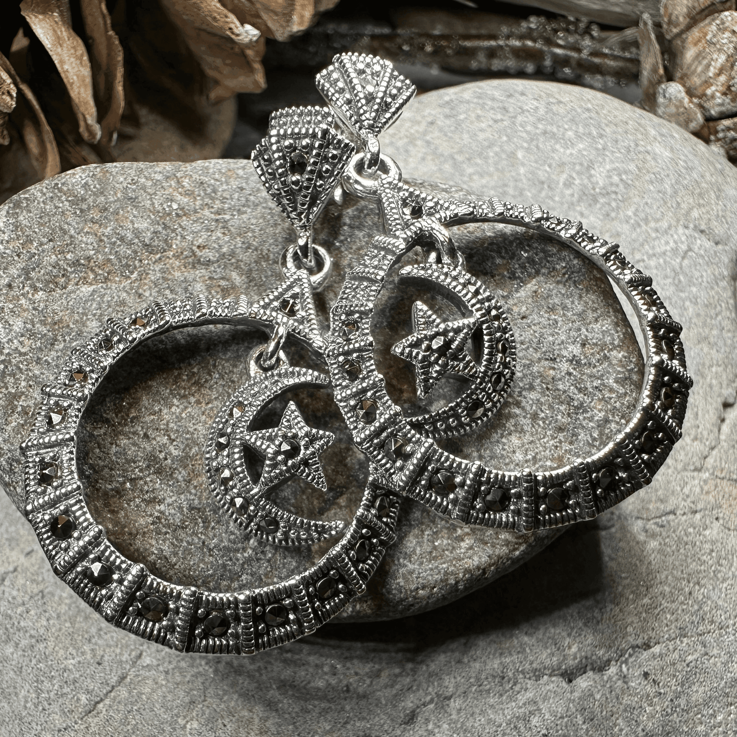 Crescent Moon Marcasite Earrings -