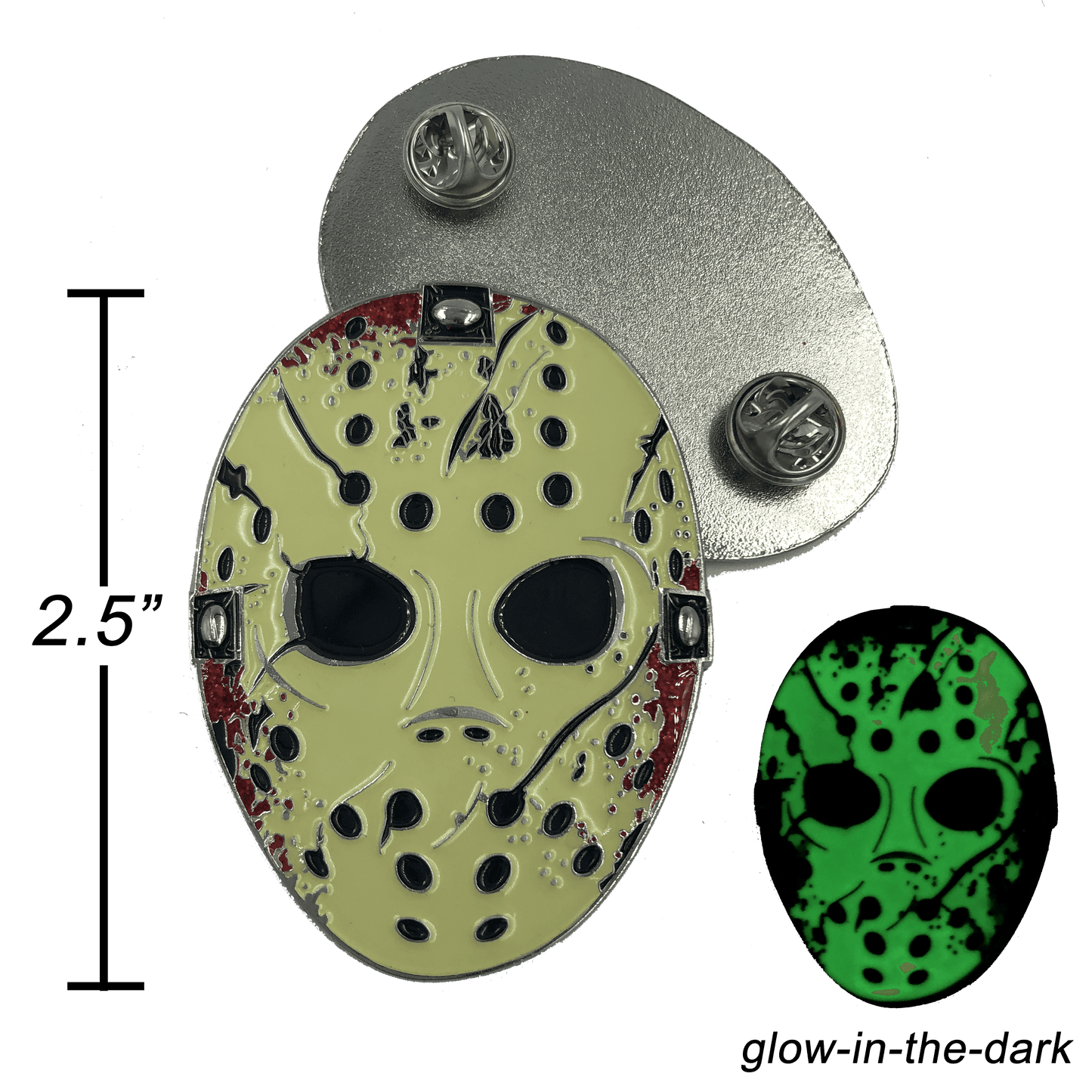 II-016 Jason Voorhees Goalie Mask Friday the 13th inspired pin glows in the dark -