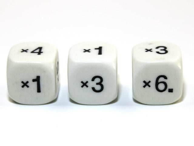 Math Multiplication 16mm d6 White/black - x1 x2 x3 x4 x5 x6 (per die) -