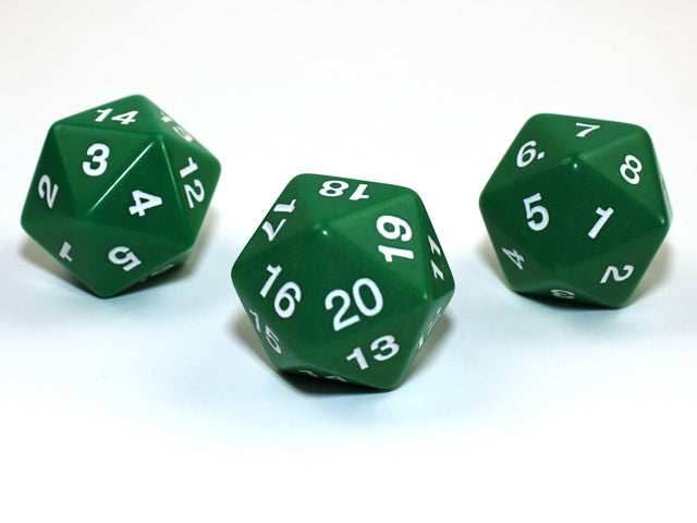 Countdown 30mm d20 Green/White Spindown d20 Large (sold per die) -