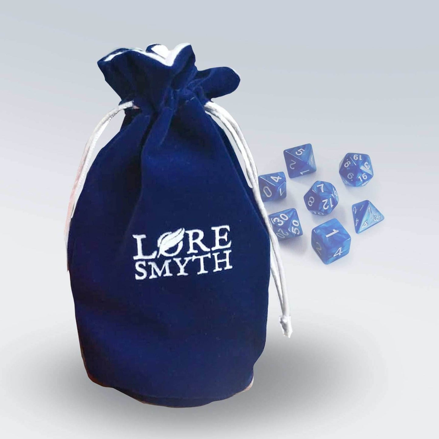 Blue Loresmyth Dice Bag with Dice Inside -