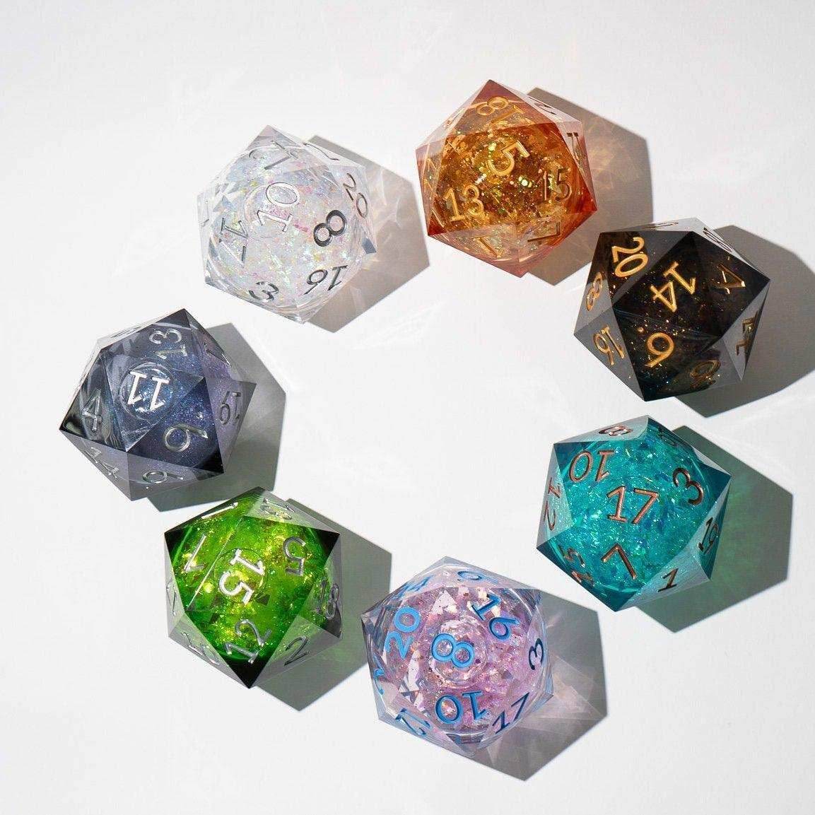Massive Dark Black And Foil Liquid Core 95MM Chonk Handmade Resin Dice And Box - Only 1 D20