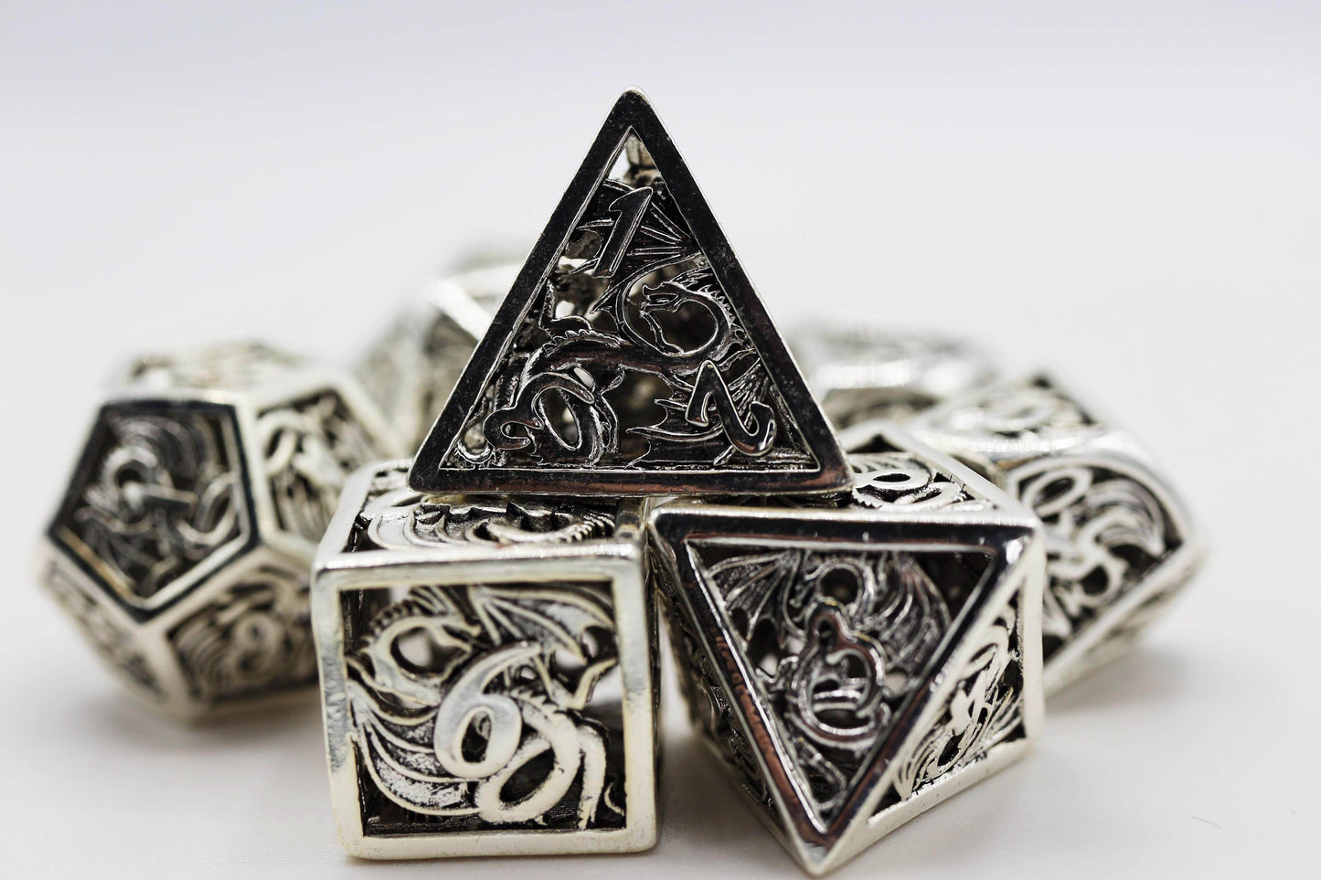 Dragon Essence: Mithril - Hollow Metal RPG Dice Set -