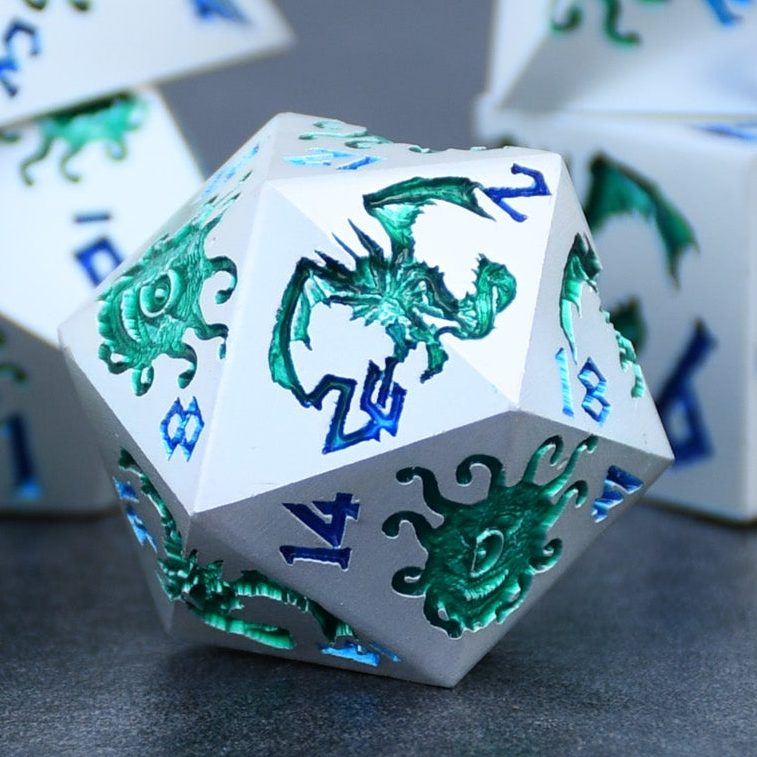 Monster Manual Dice - Silver and Green