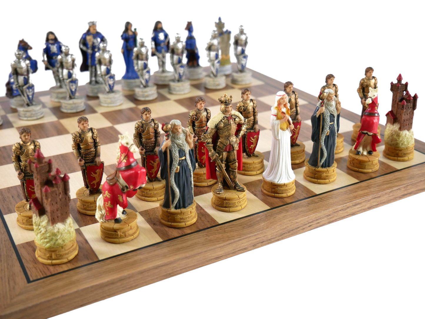 Chess Set - King Arthur Resin Chessmen on Walnut/Maple Chess Board -