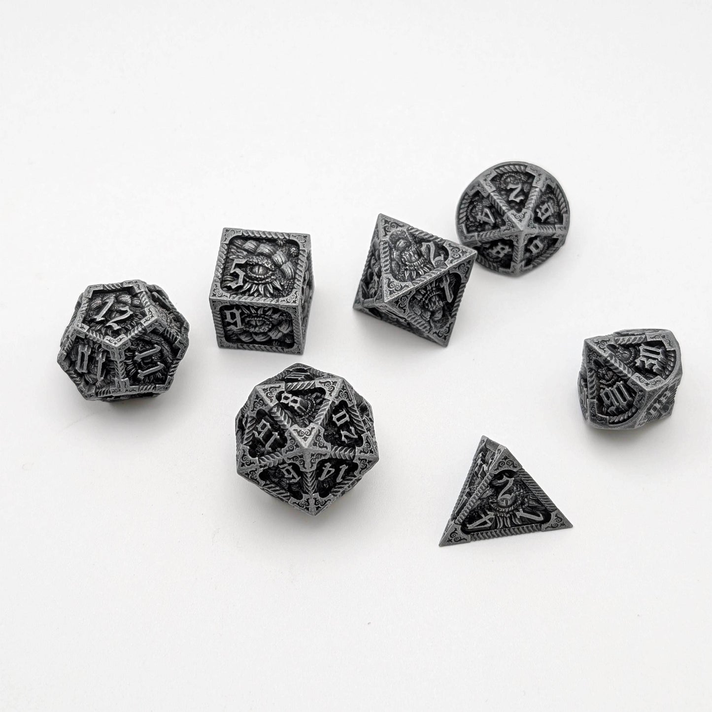 Elder Scroll - 7 Piece DnD Dice Set | Metal RPG Gaming Dice -