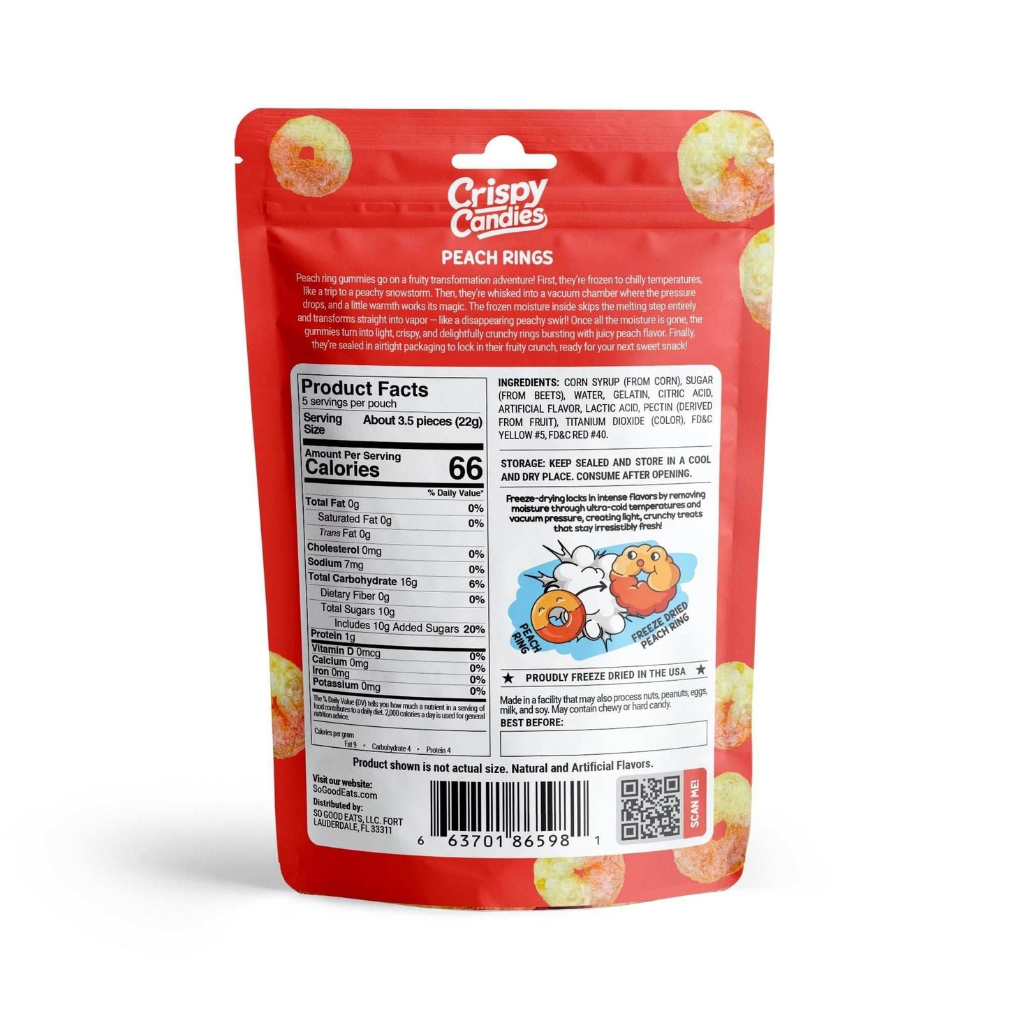 Crispy Candies - Peach Rings Freeze Dried Candy 114g -