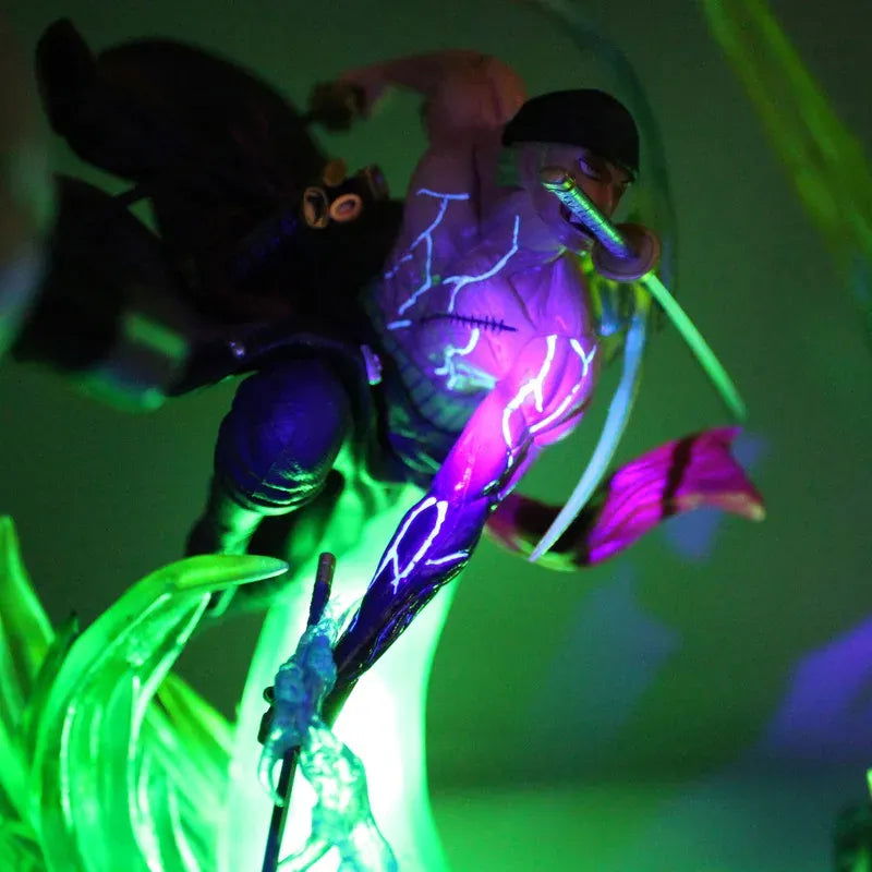 Roronoa Zoro One Piece LED Anime Figures, Armament Busoshoku Haki Slashing Model With Light Figurines Desktop Decoration 24cm
