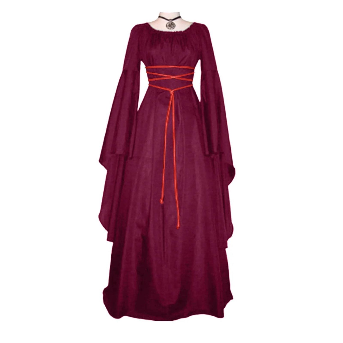 Medieval Gothic Style Retro Cosplay Clothing Long Sleeved Dress Women's Party Dress Mardi Gras Stage Performance Costumes - Wine / S / United States