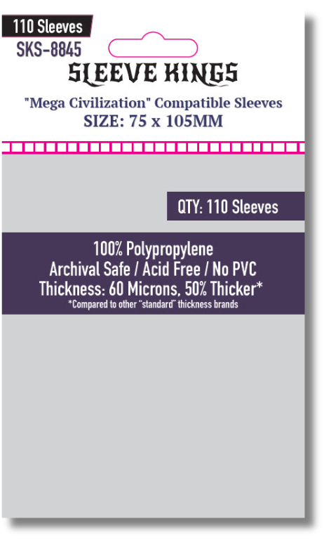 "Mega Civilization" Compatible Sleeves (75x105mm) 110 pack, 60 Micron, SKS-8845
