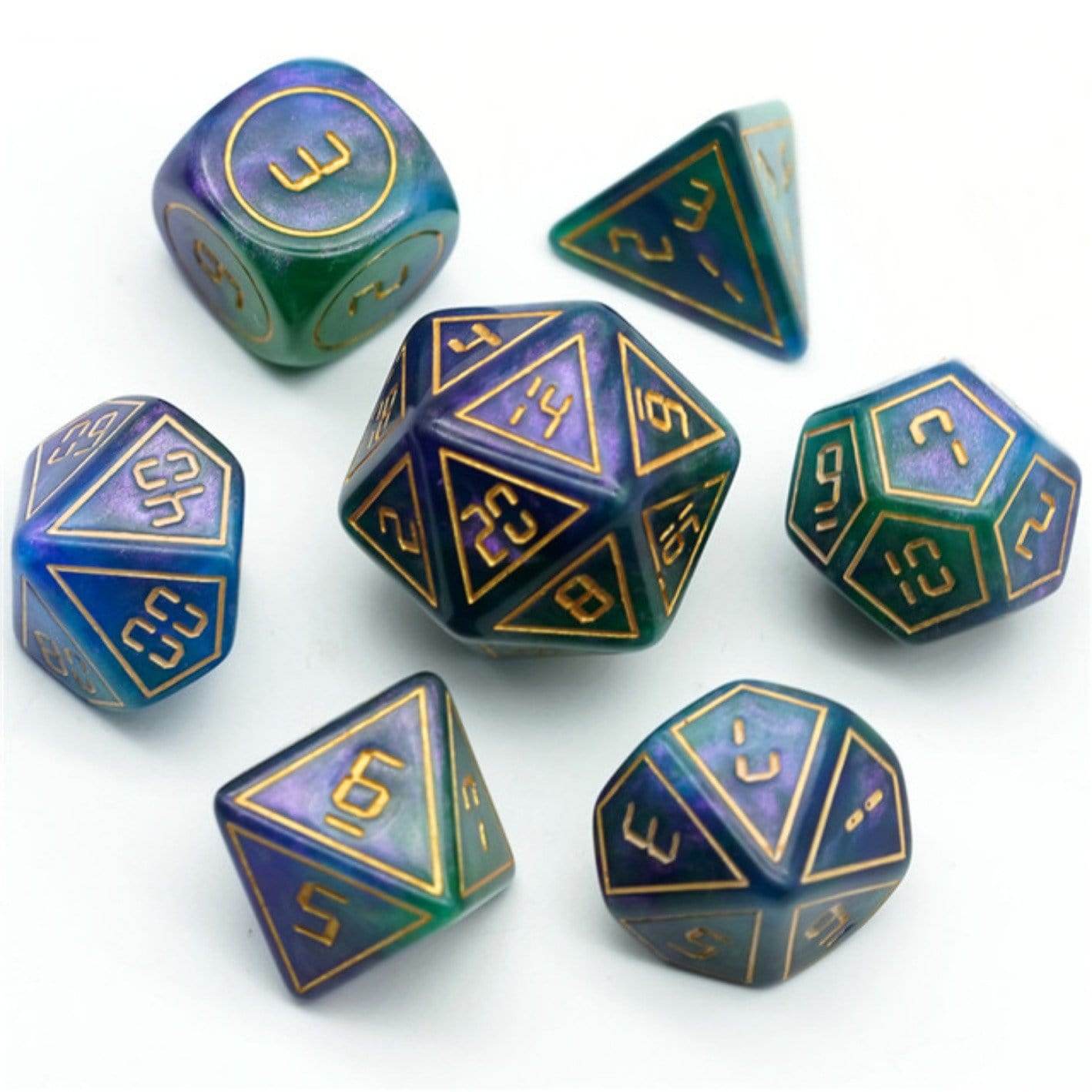 Cybernated Purple & Green RPG Dice Set - XLarge -