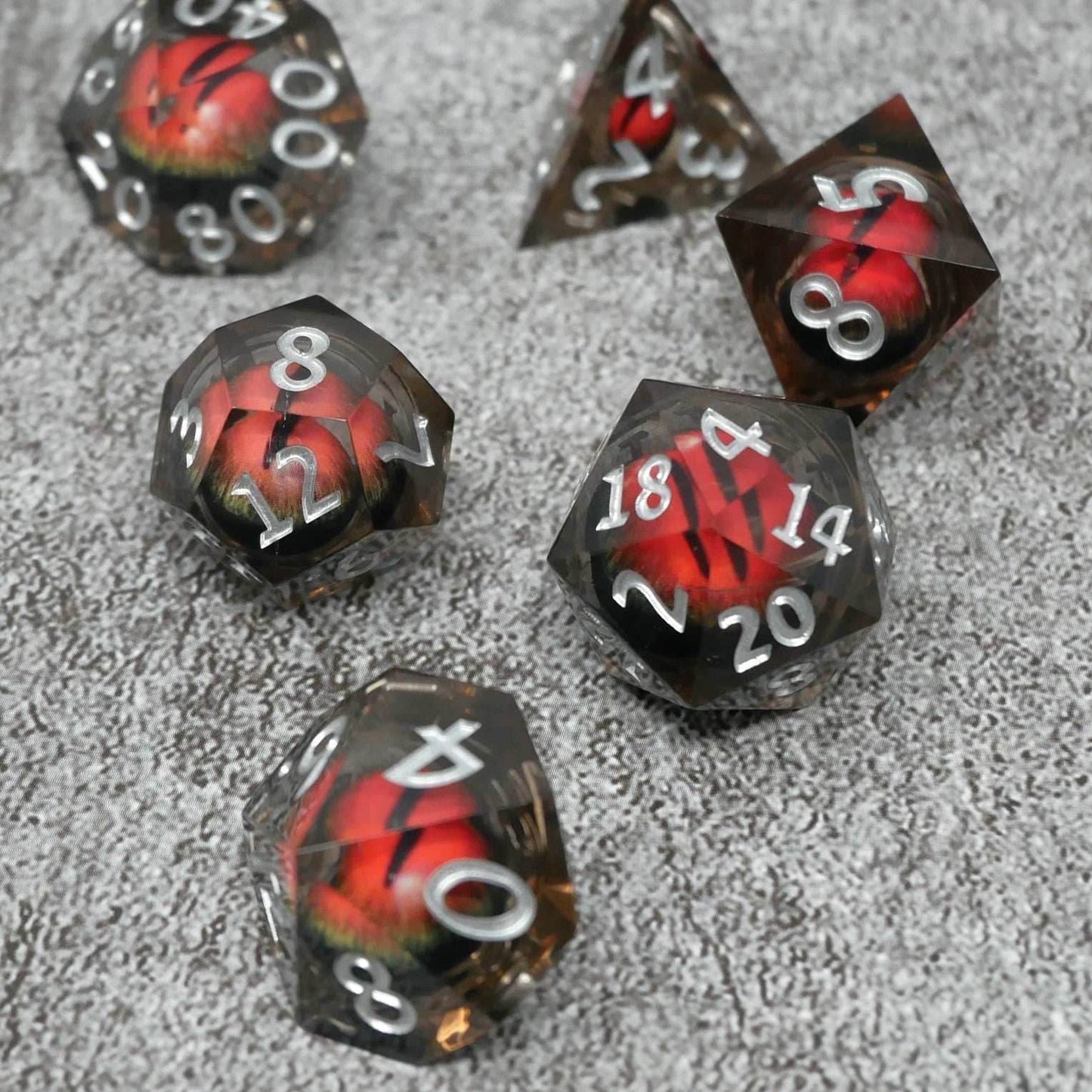 Smaug's Eye | 7 Piece Moving Eye DnD Dice Set | Acrylic RPG Gaming Dice -
