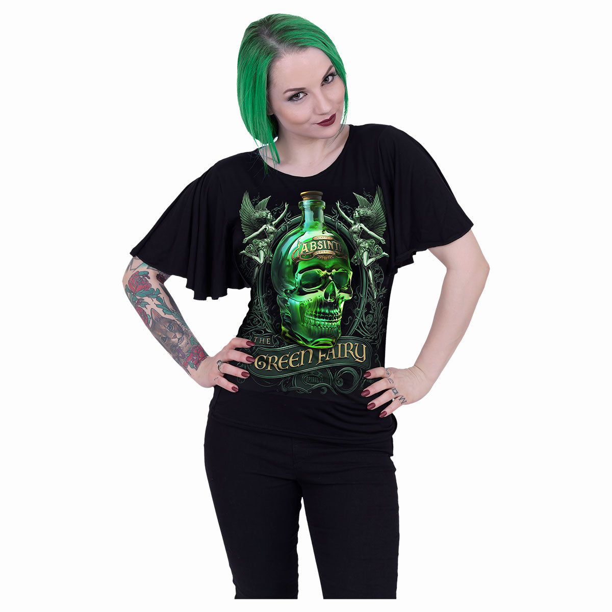 THE GREEN FAIRY - Boat Neck Bat Sleeve Top Black