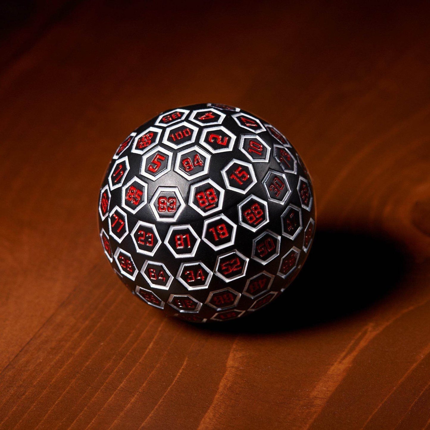 The Orb D100 - White, Red, and Black Metal Die -