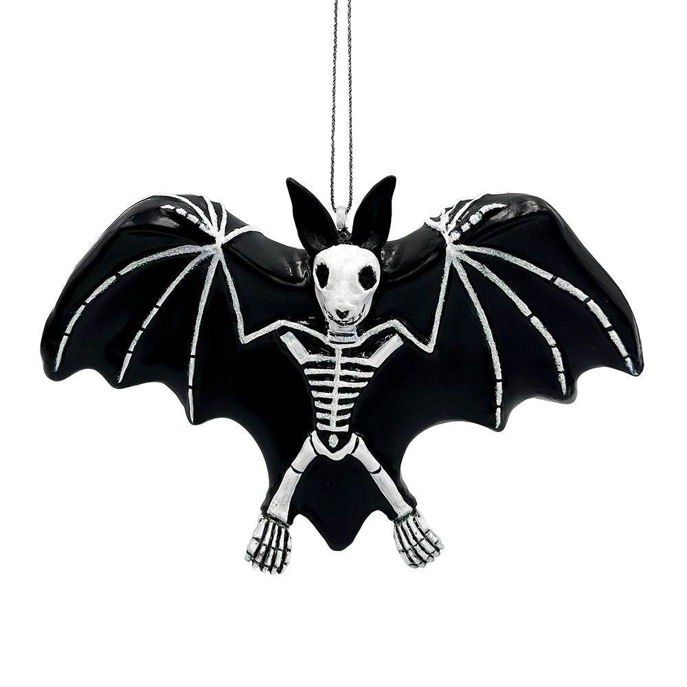 Gothic Bat Skeleton Handcrafted Glass Ornament, Horror Tree Halloween Decor -