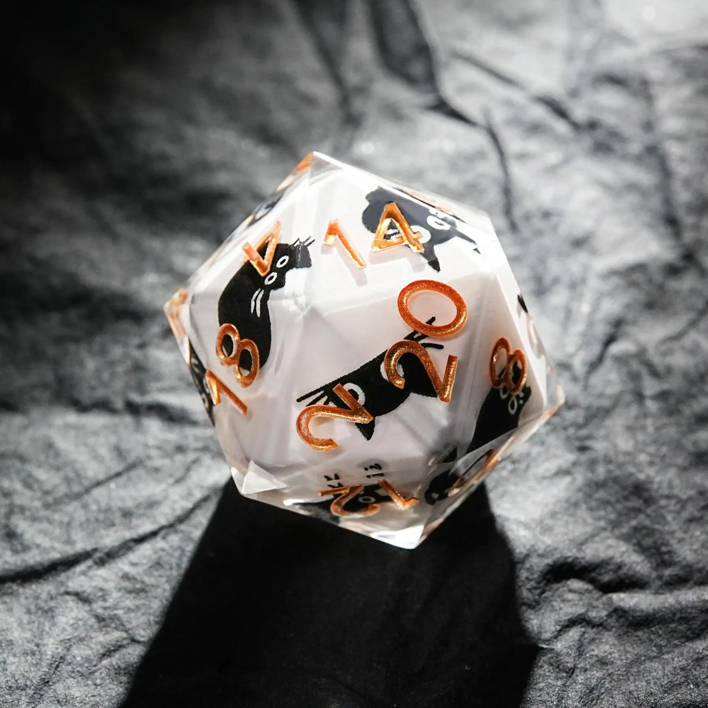 Resin Black Cat 20-Sided Dice (D20 Dice) with Gold Numbers