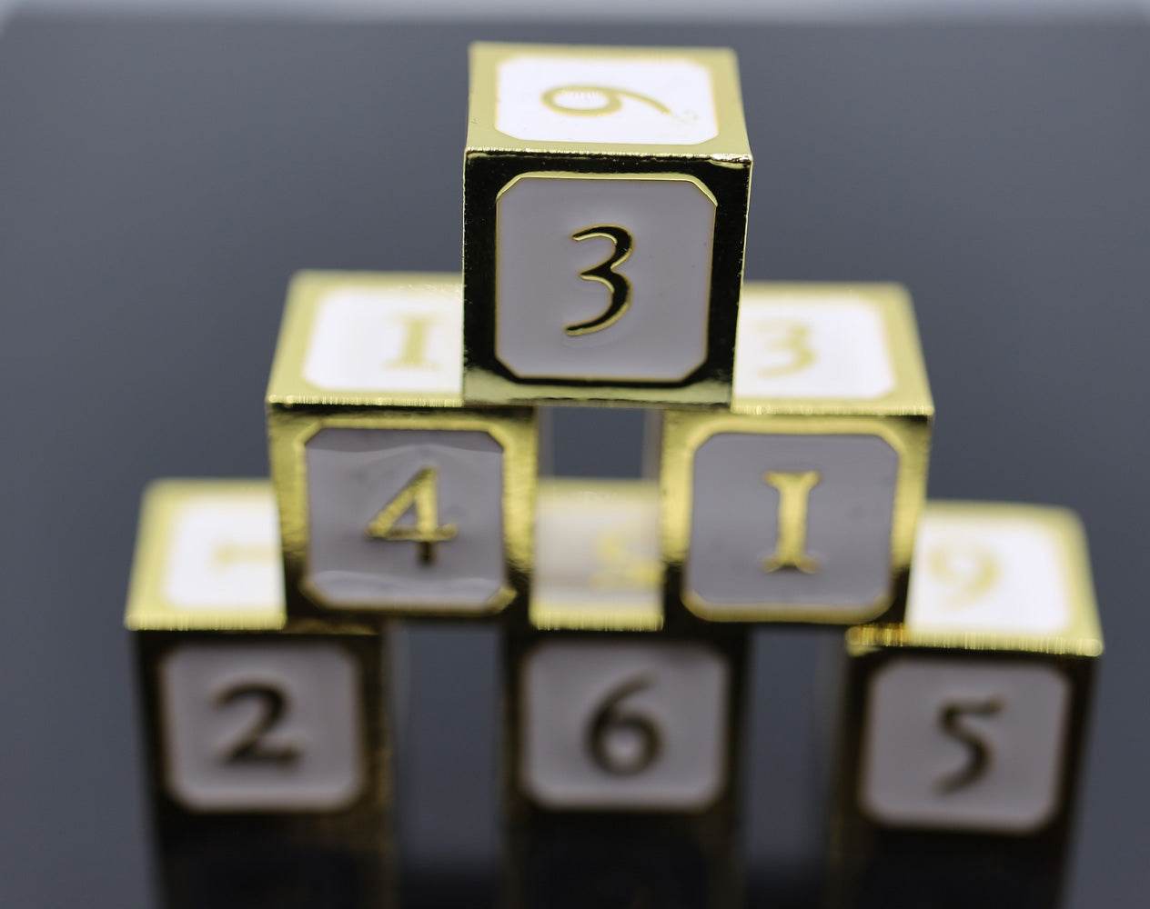 6 piece Metal D6's - White and Gold -