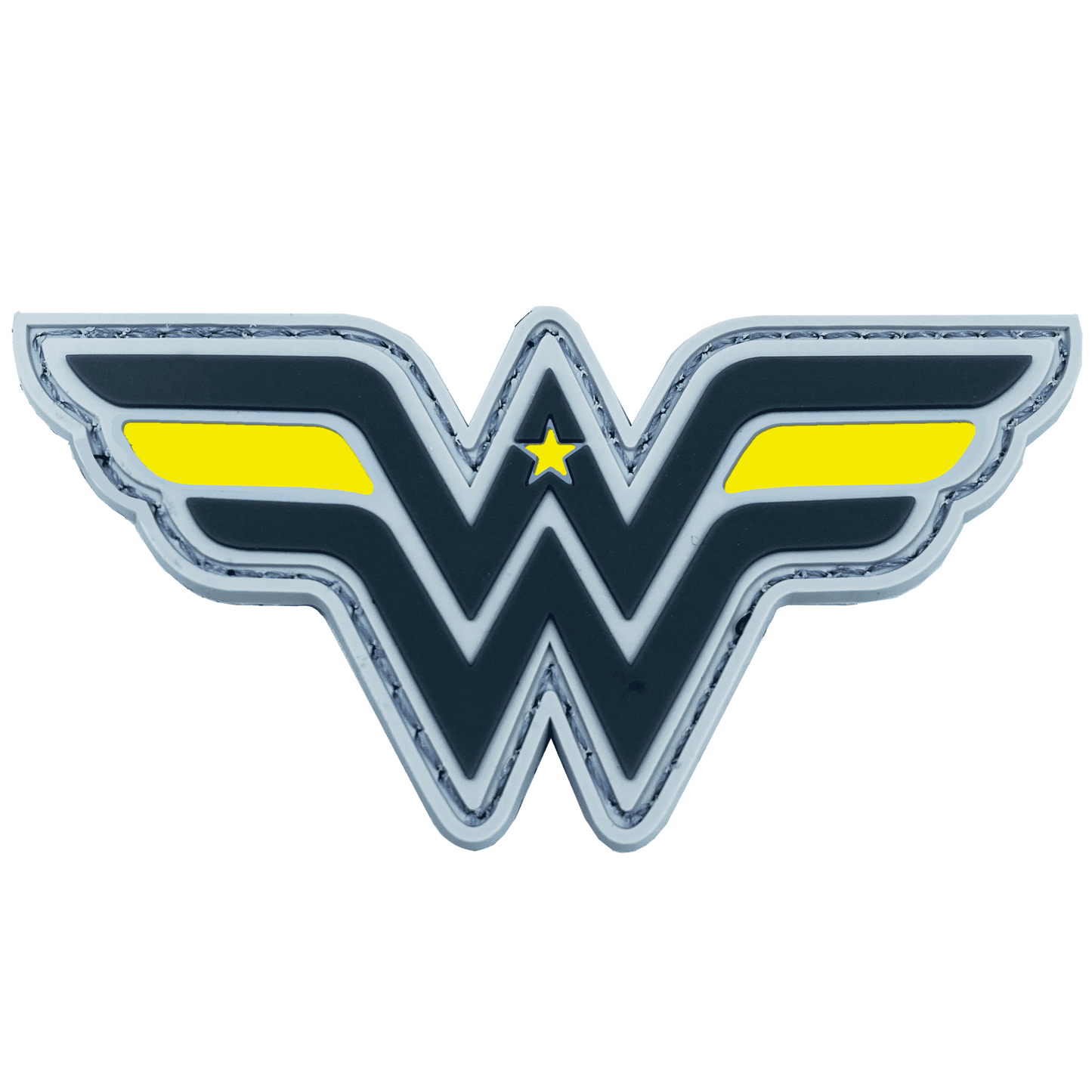 DL4-09 Wonder Woman inspired Women in Law Enforcement Thin Gold Line 911 Emergency Dispatcher Patch hook and loop back PVC yellow -