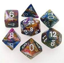 Festive Polyhedral Carousel/White 7-Die Set -