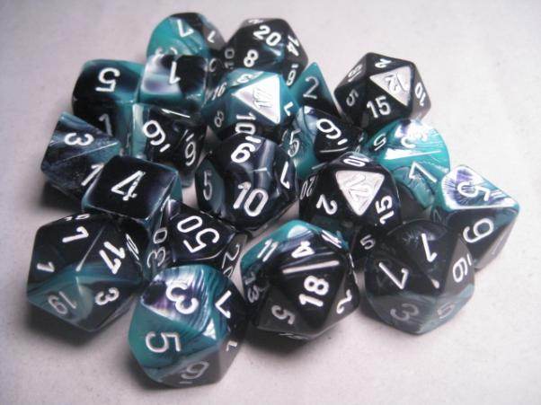 Gemini 5 Polyhedral Black Shell/White 7-Die Set -