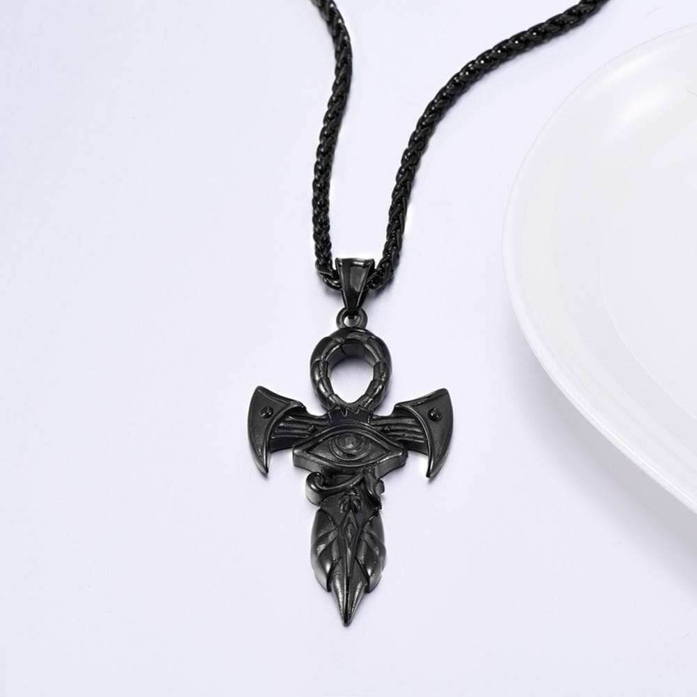Ancient Egypt The Eye Of Horus Ankh Necklace - Black