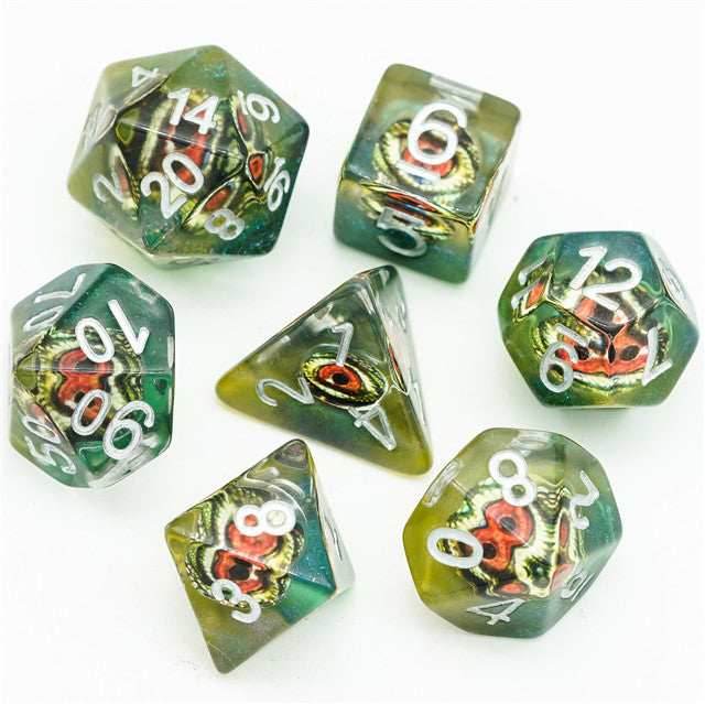 Reptile Green Demon Eye Dragon Eye Dice 7-Dice Set Resin Dungeons and Dragons Dice -