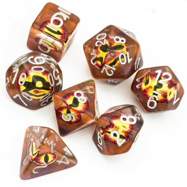 Brown Demon Eye Dragon Eye Dice 7-Dice Set Resin Dungeons and Dragons Dice -