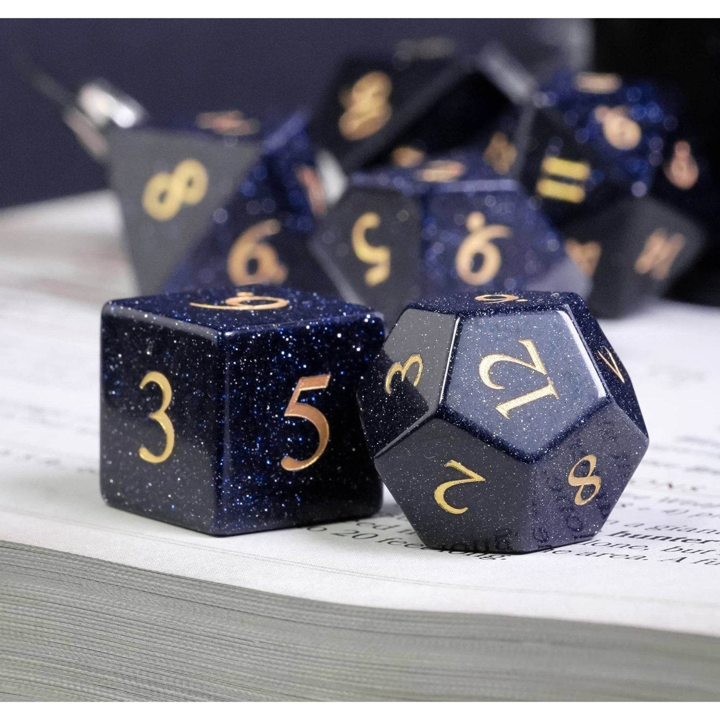 Blue Goldstone Gemstone Dice Set -