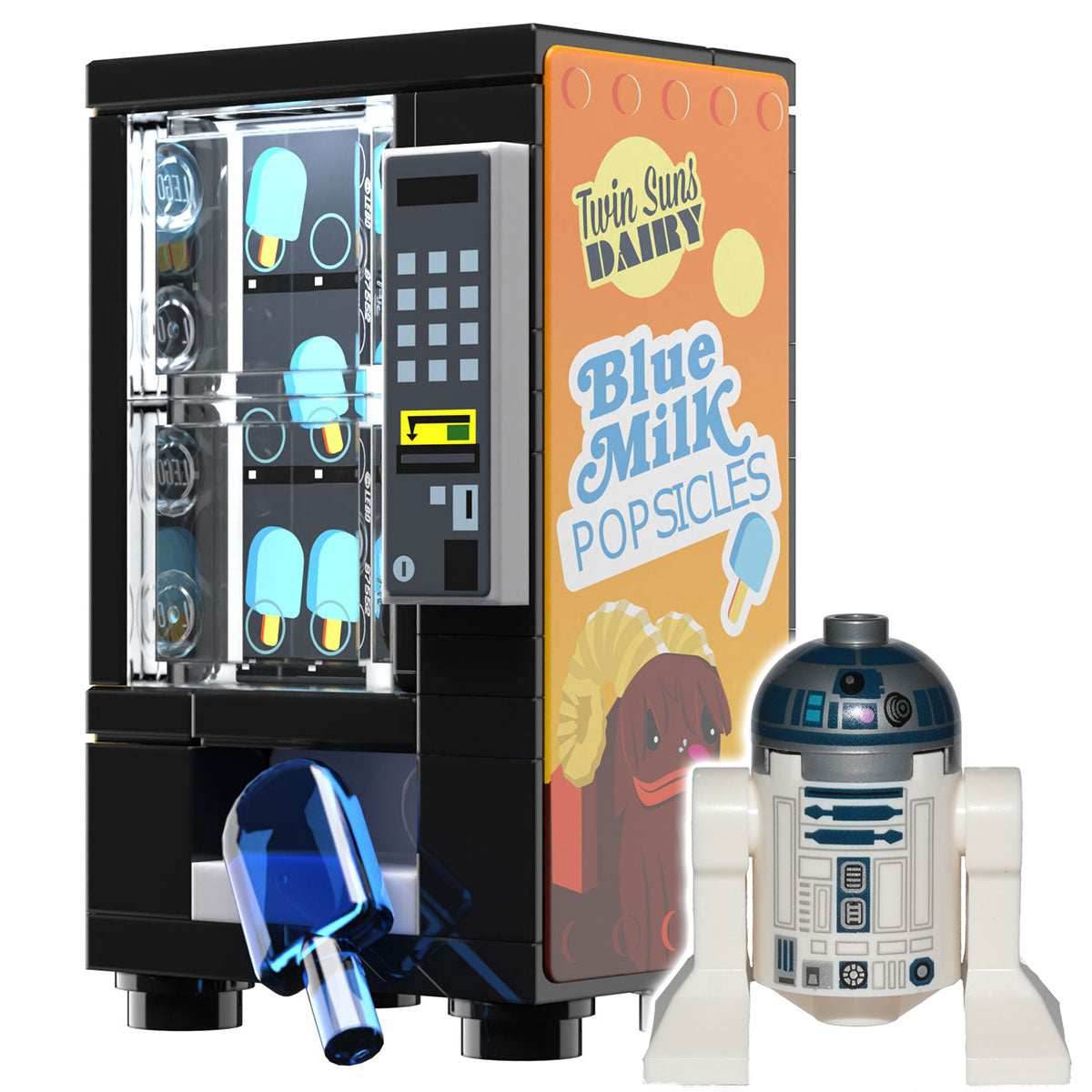Blue Milk Popsicle Vending Machine with LEGO R2-D2 Minifigure - B3 Customs -