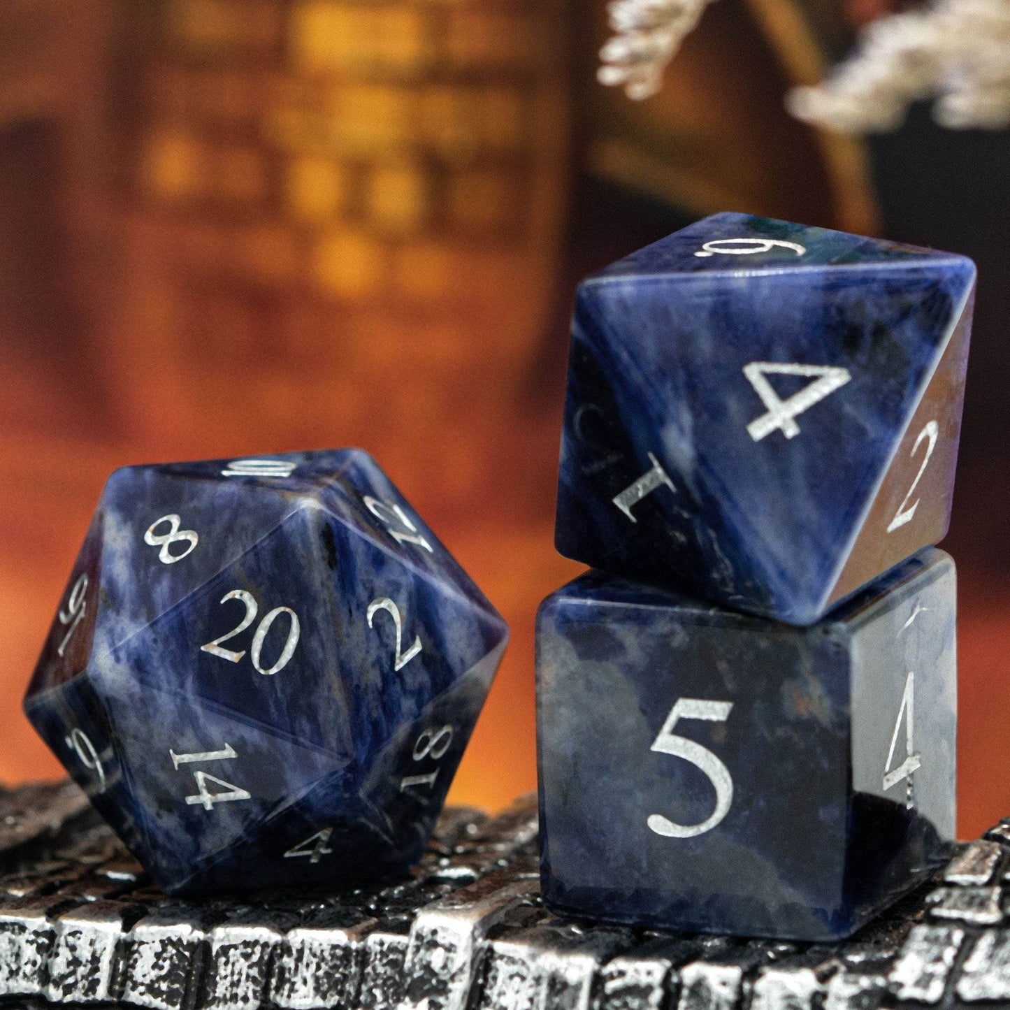 Blue-Veined Gemstone Dice Set -