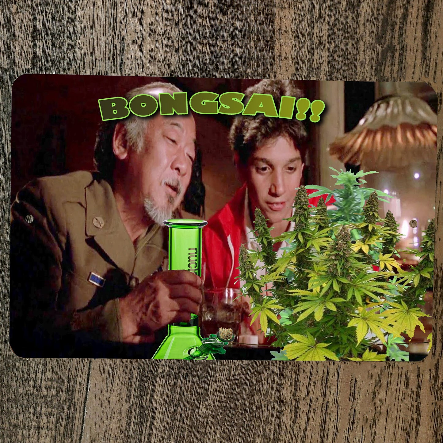 Karate Kid Bong Sai 8x12 Inch Metal Wall Sign - Funny Mr. Miyagi and Daniel LaRusso 420 Mary Jane Weed Poster