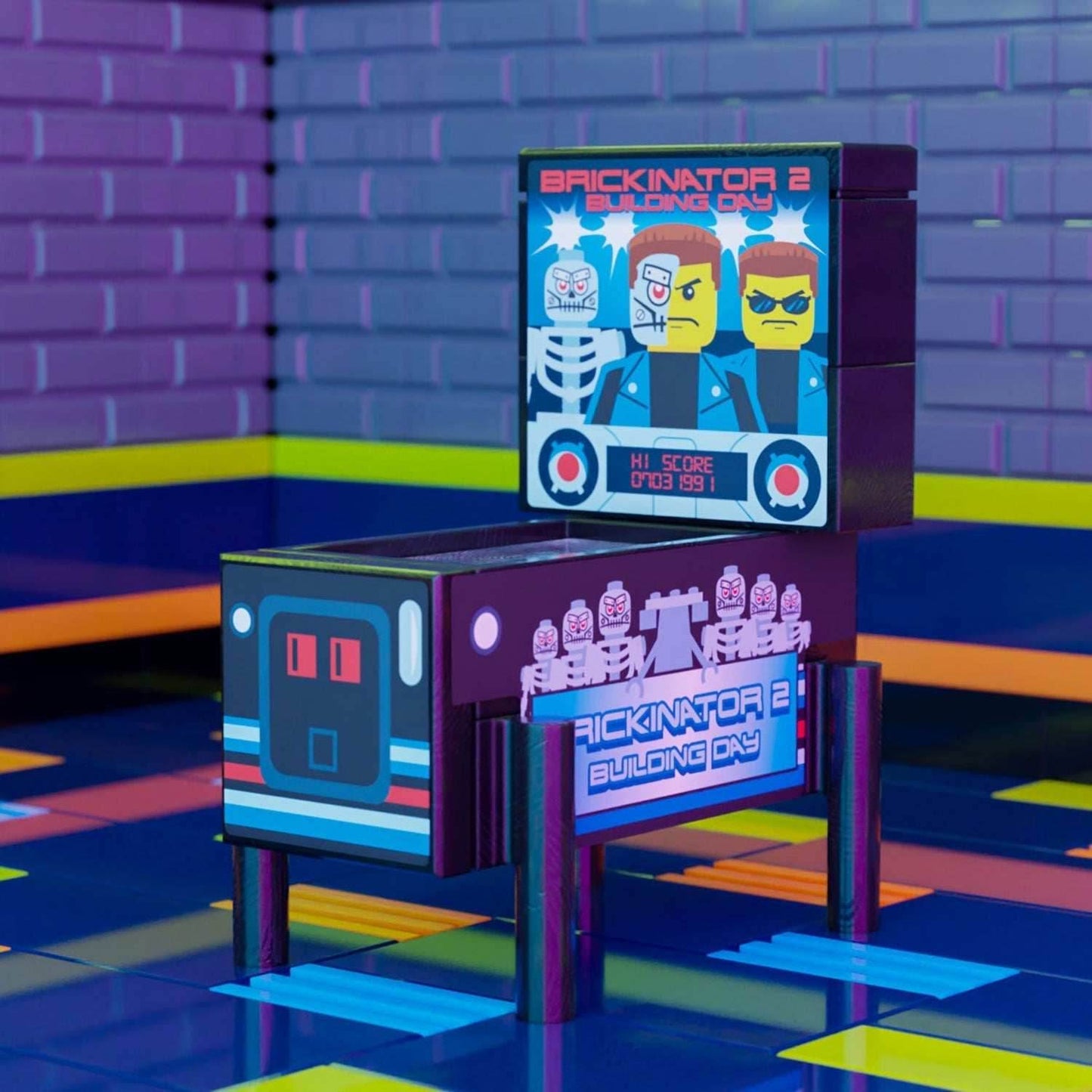 Brickinator 2: Building Day - B3 Customs Pinball Arcade Machine Building Set made using LEGO parts -